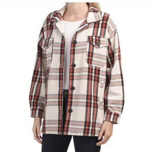 LUCKY BRAND Red Ivory Plaid Oversized Shirt Jacket Shacket Small